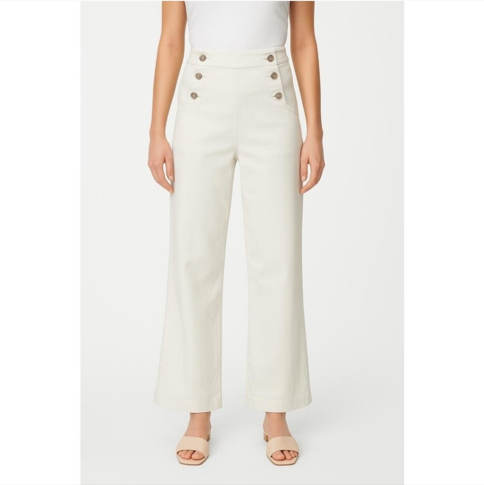 Loft High Waist Wide Leg Off White Saylor Button Detail Pants Jeans Size 27/4